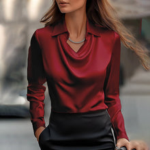 Women's Elegant Long Sleeve Blouse - Solid Color Lapel Top With Ruched Chest Detail Office & Casual Wear For Spring Fall
