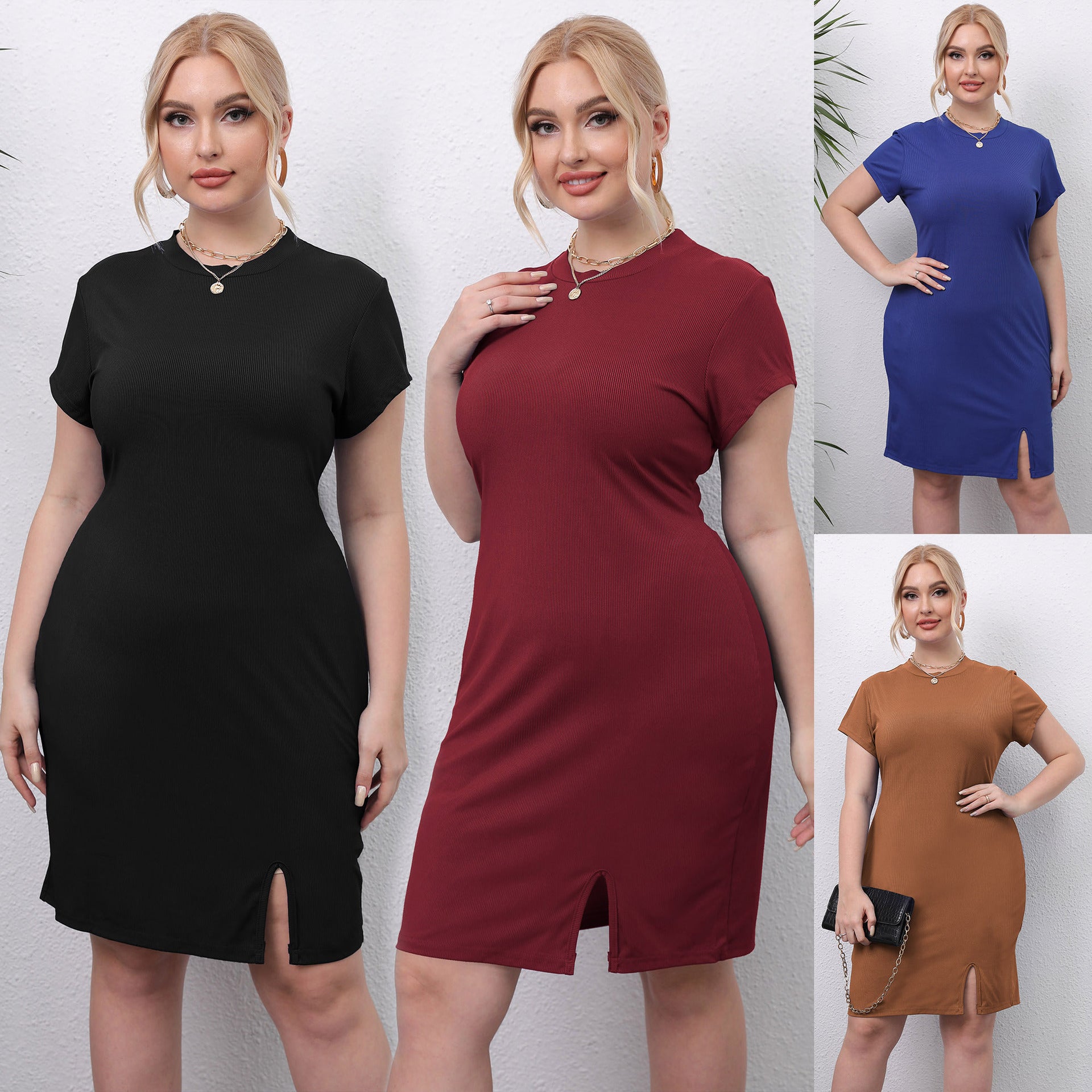 Women's Sheath Casual Round Neck Short Sleeves Slim Fit Dress