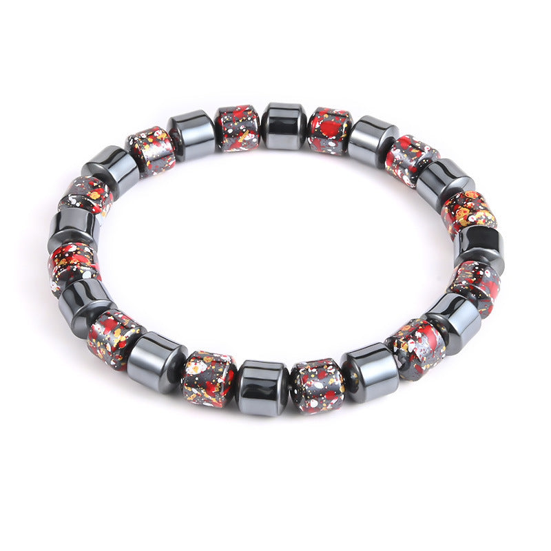 Mens Fashion Natural Black Gallstone Stretch Bracelet