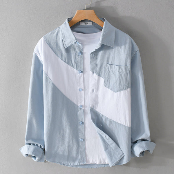 Men's Clothing Leather Stitching Long-sleeved Shirt