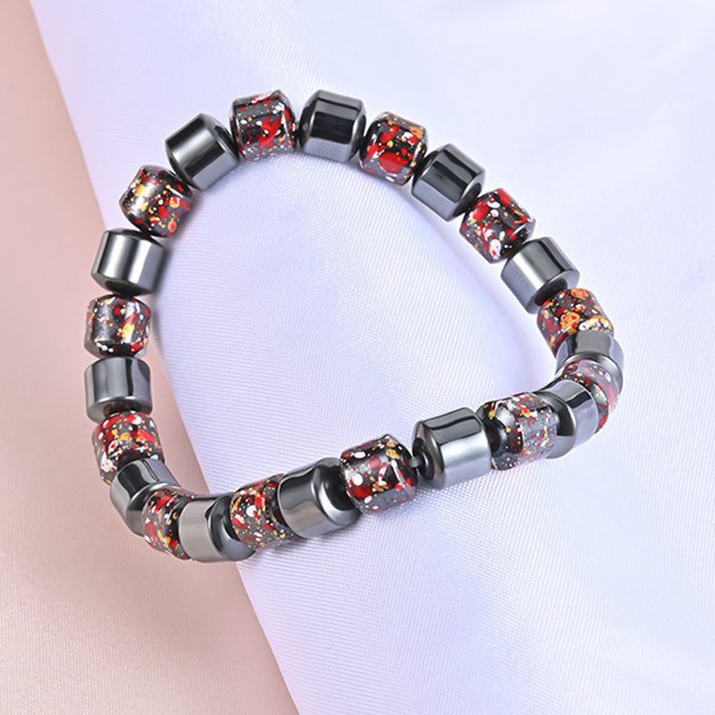 Mens Fashion Natural Black Gallstone Stretch Bracelet