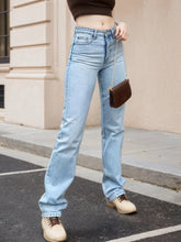 Women's High Waisted Light Colored Straight Leg Jeans, High Waisted And Cinched, High Stretch Blended Fabric, Comfortable And Versatile