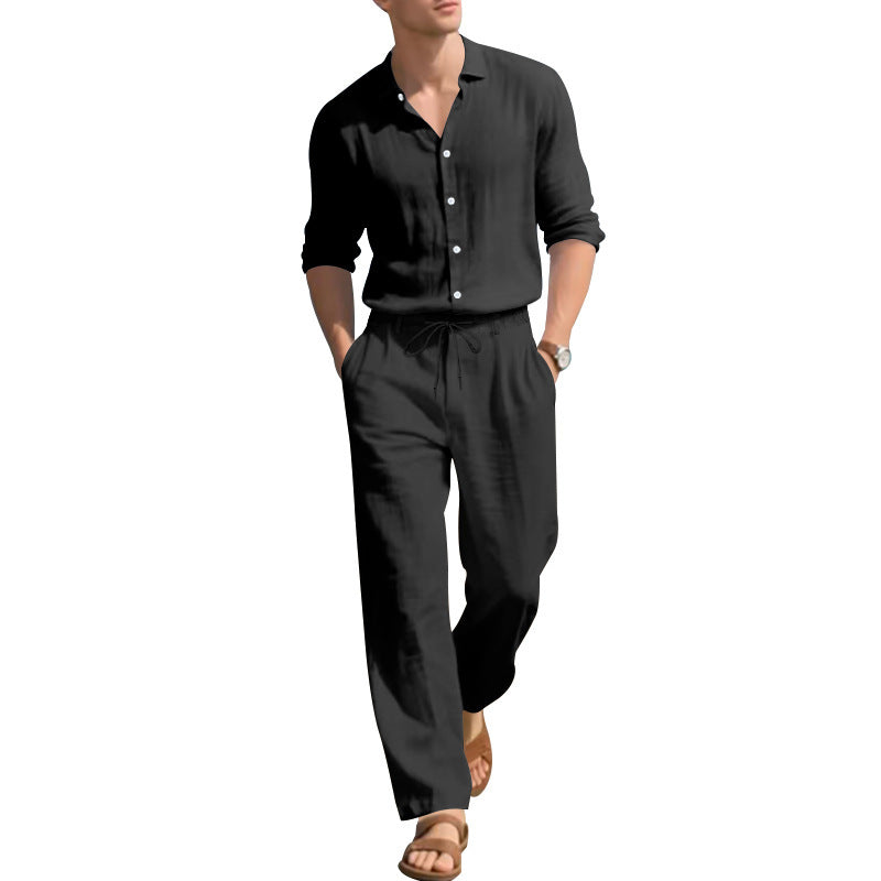 Loose Casual Long Sleeves Shirt And Trousers Two-piece Set