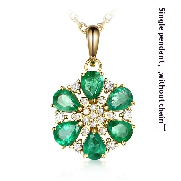 Temperament Entry Lux Emerald Flower-shaped Colored Gems Pendant