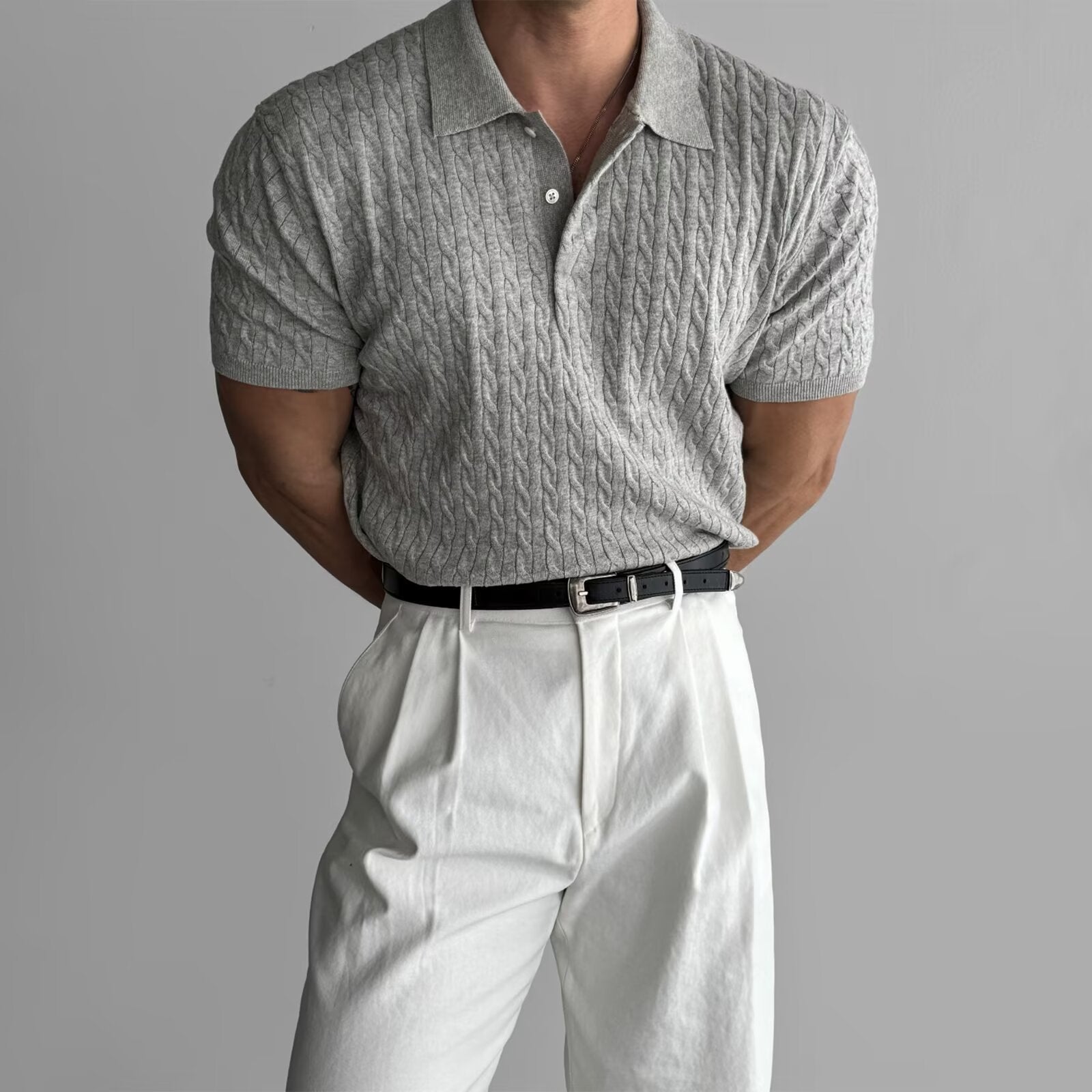 American Retro Hemp Pattern Lapel Men's T-shirt