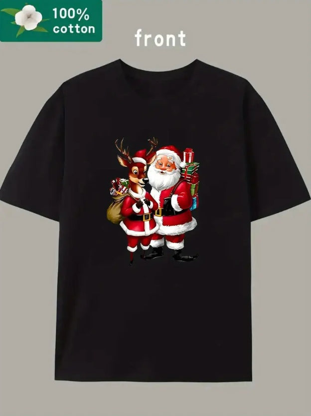 Witllent Men'S Christmas T-Shirt,  Cotton Casual Round Neck Tee With Reindeer Print, Regular Fit For All Seasons
