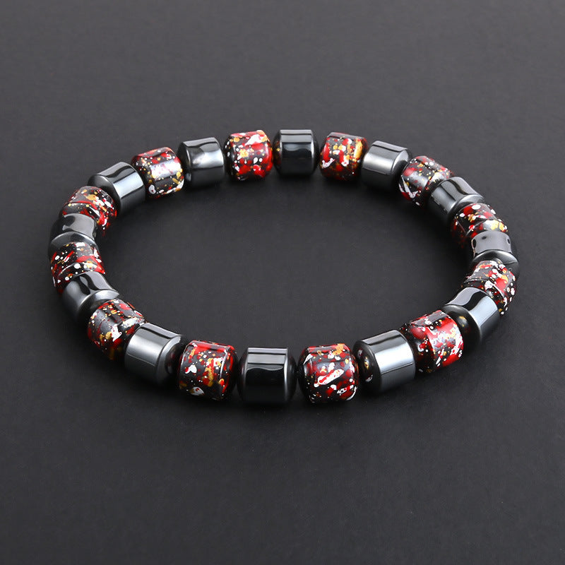 Mens Fashion Natural Black Gallstone Stretch Bracelet