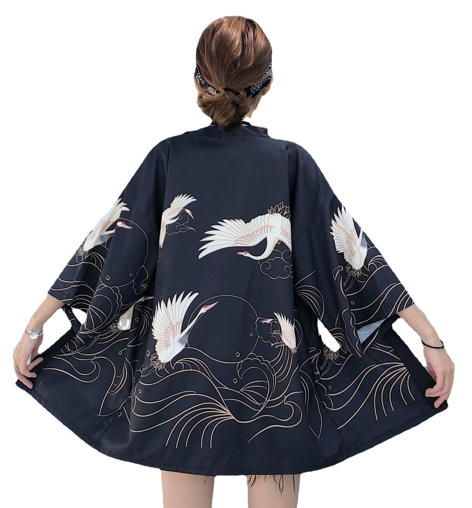 Retro Cardigan Flying Crane Chinese Style Three-Sleeve Robe