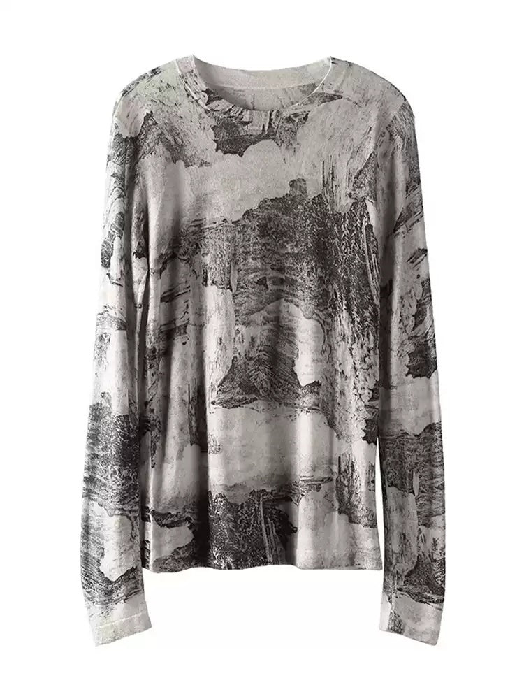 Blooming Printed Round Neck Long Sleeve Cashmere Bottoming Shirt Autumn