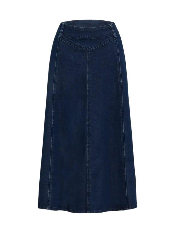 2025 Spring New Women's High Waist Loose A-line Cowboy Skirt, Medium Length Elastic Casual Solid Color Skirt, Elegant For Office And Daily Wear, Fashionable Style Smooth, Cowboy Fabric Washable