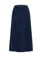 2025 Spring New Women's High Waist Loose A-line Cowboy Skirt, Medium Length Elastic Casual Solid Color Skirt, Elegant For Office And Daily Wear, Fashionable Style Smooth, Cowboy Fabric Washable