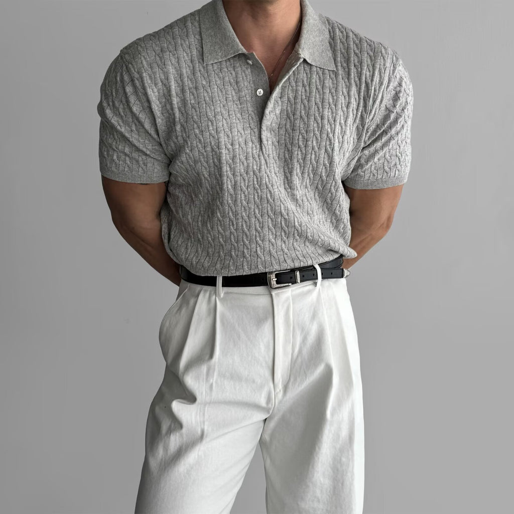 American Retro Hemp Pattern Lapel Men's T-shirt